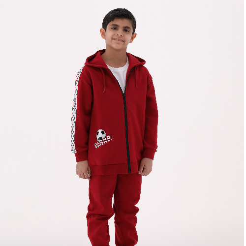 Kids Football Jacket and Jogger Set, Burgundy, 6Y -  Brush And Needle