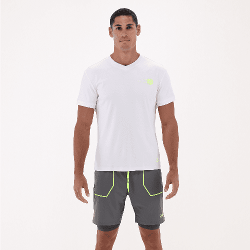 Men V Neck T-Shirt and Short Set White\Grey, Large -  Brush And Needle