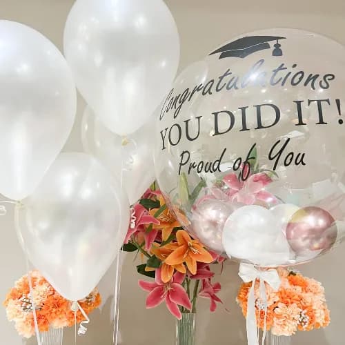 Graduation Set Up 4 Pieces Helium Balloons + Transparent Balloon