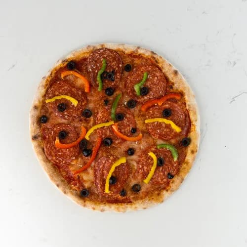 Chorizo With Peppers And Olives Pizza   