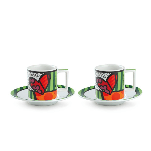 SET 2 ESPRESSO CUPS WITH SAUCERS BRITTO HEART ML.90