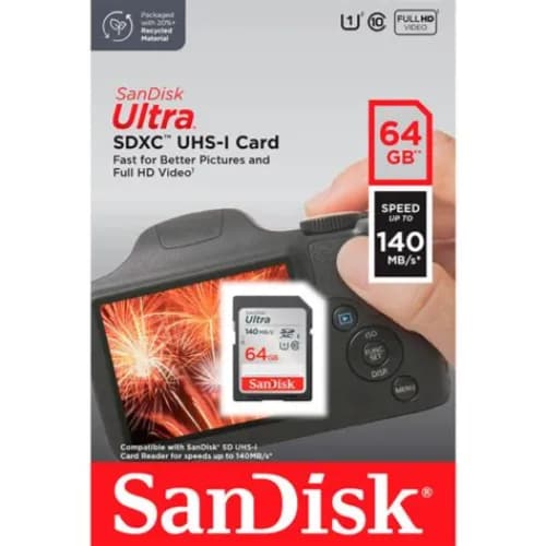 Sandisk Ultra Sdxc Uhs-i Card 64gb Speed Up To 140mb/s(Fast For Better Pictures And Full Hd Video)