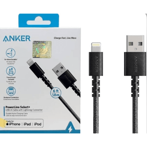 Anker A8012h12 Powerline Select + USB To iPhone Cable 1.8m - Black