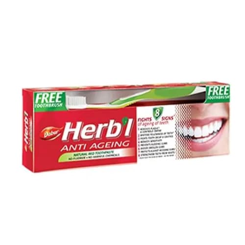 Dabur Anti Ageing Herbal Toothpaste, 150g + Toothbrush Free