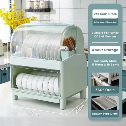 Double-Layer Dish Drain Tableware Storage Rack With Lid