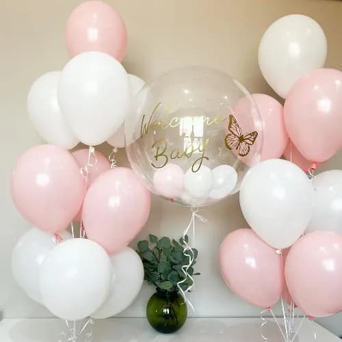 Welcome Baby Set Up 20 Pieces Helium Balloons + Transparent Helium Balloon Welcome Baby