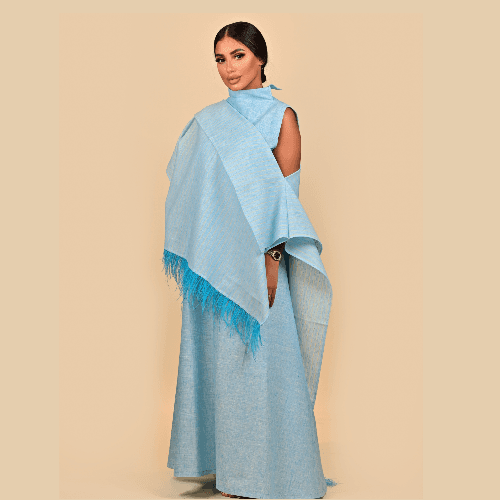 Lartiste - BLUE SET DRESS WITH FEATHER