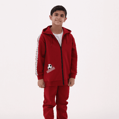Kids Football Jacket and Jogger Set, Burgundy, 3Y -  Brush And Needle