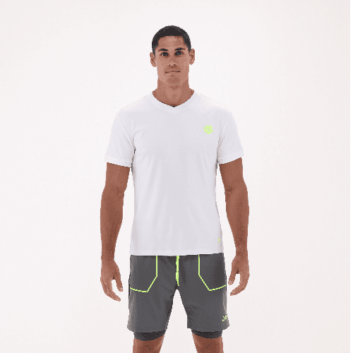 Men V Neck T-Shirt and Short Set White\Grey, Medium -  Brush And Needle