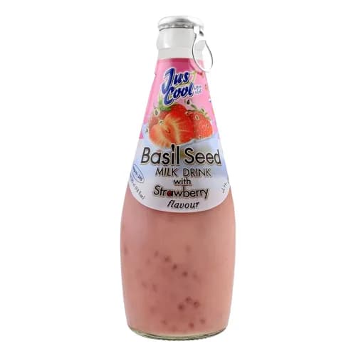 Jus Cool Basil Seed Milk Drink Strawberry 300 Ml