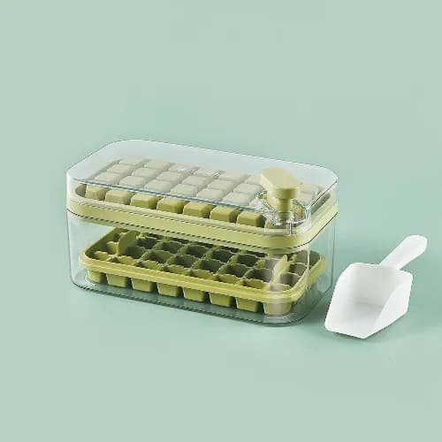 One-Press Transparent Ice Making Mold, Durable Ice Cube Mold Tray With Bin