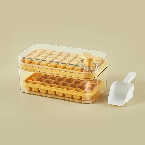 One-Press Transparent Ice Making Mold, Durable Ice Cube Mold Tray With Bin