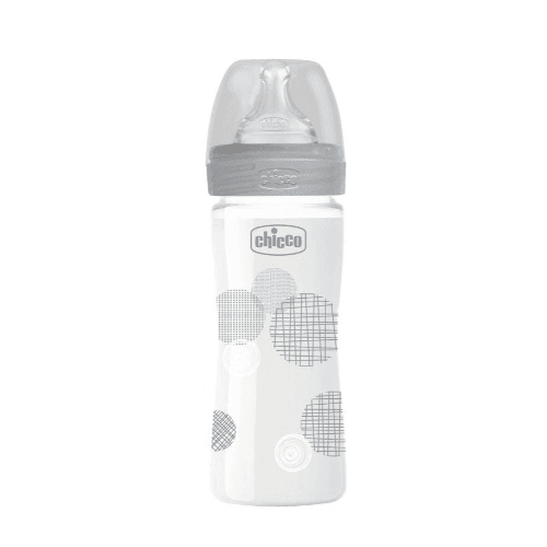 Chicco Baby Well Being Glass Bottle Unisex - 240Ml - Slow Flow - Silicone