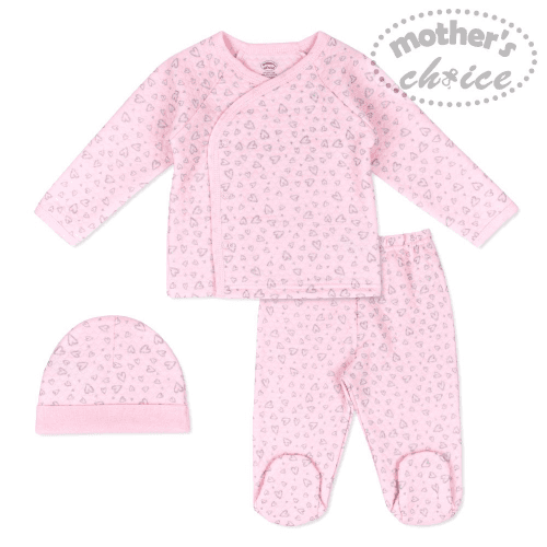 Mothers Choice Baby 3 Pcs Set Of Top, Pants & Hat Pink 6/9M (Buy 1 Get 1 Free)