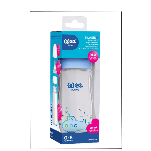 Wee Baby Heat Resistant Patterned Classical Wide Neck Glass Fedding Bottle 280Ml (Sold Separately Subject To Availability) (Buy 1 Get 1 Free)