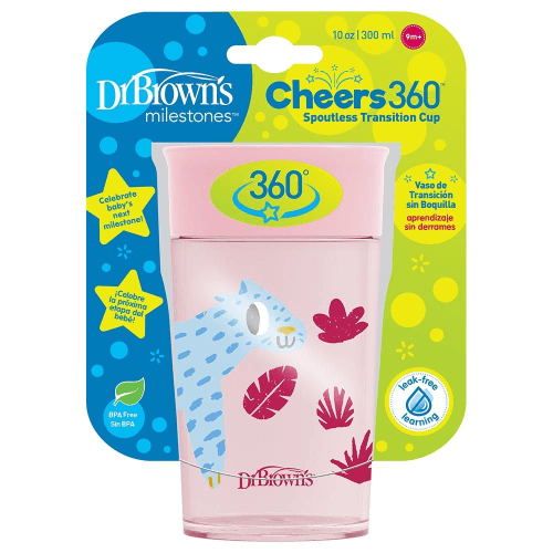 Dr.Browns Smooth Wall Cheers 360 Cup 10 Oz/300 Ml Pink Deco 9M+ 1 Pack Eta 20 July