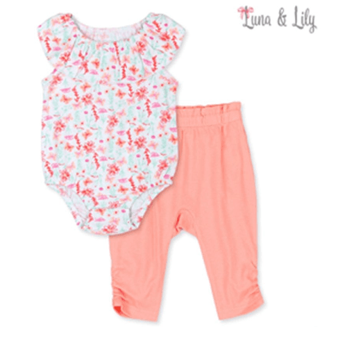 Luna & Lily Baby 2 Pcs Set Of Bodysuit & Pants Set Flower 3-6M
