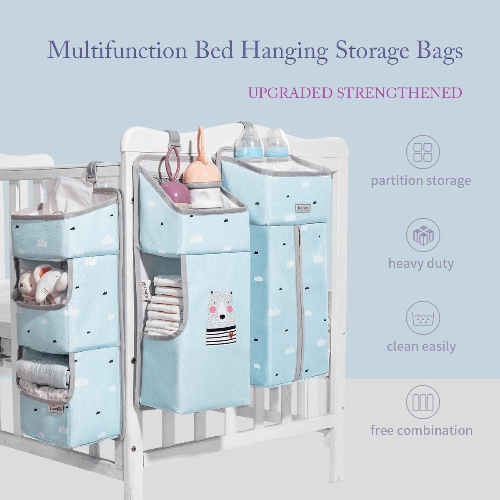 Sunveno Baby Bedside Portable Crib Organizer Blue