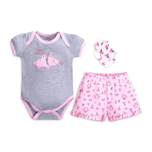 Mothers Choice Baby Creeper Set 3Pc Set Pink Grey 3-6M (Buy 1 Get 1 Free)