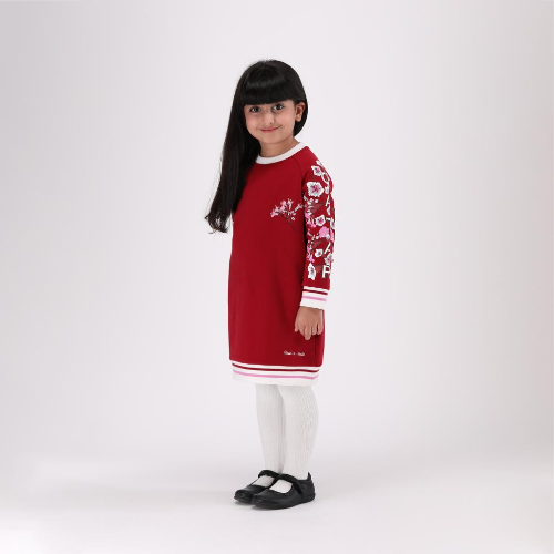 Burgundy Girls Active Dress with white tights - 8 years