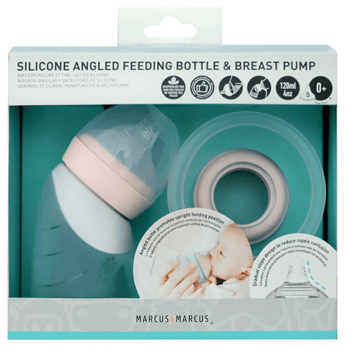 Marcus N Marcus Silicone Breast Pump And Angled Feeding Bottle Peach