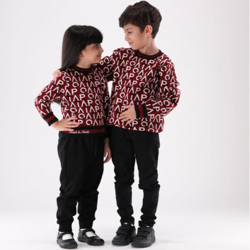 Burgundy and Black Unisex Sweater with Black Jogger Set - 14 years