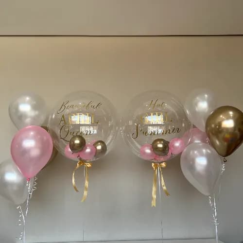 Beautiful Queen Set Up 8 Pcs Helium Balloons Pink, Gold, White Pearl +2 Transparent Balloon