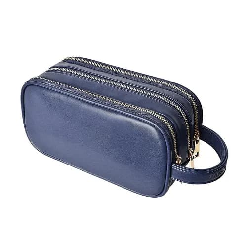 Salem Travel Pouch Big Capacity 3 Layer Daily Accessories Gadget Organizer With Leather Handle-Blue