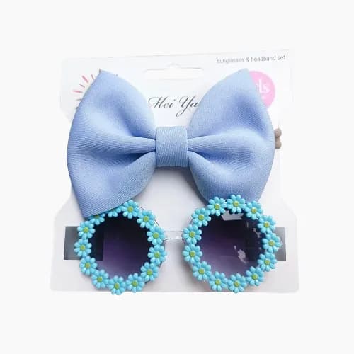 Sunglasses Flower With Headbands Set - Blue