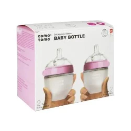 Comotomo Soft Hygienic Silicone Bbay Bottle 2 In Pack 150Ml Pink & White