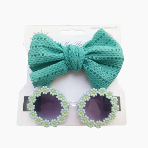 Sunglasses Flower With Headbands Set - Green