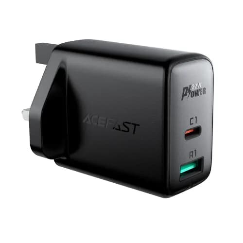 Dual Port Fast Charging Power Adapter 32W 1Usb-A 1Usb-C - Black - Acefast A8