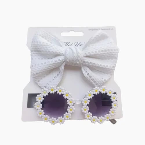 Sunglasses Flower With Headbands Set - White