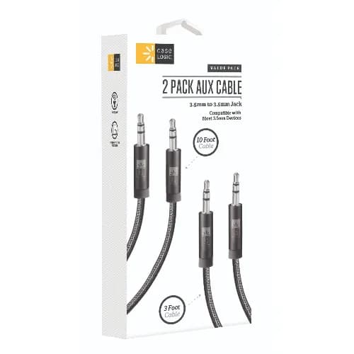 Case Logic AUX Cable Pack of 1.2M and 3M-Black
