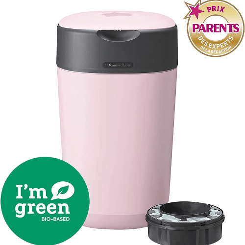 Tommee Tippee Twist And Click Advanced Nappy Bin, Eco-Friendlier System, Includes 1X Refill Cassette With Sustainably Sourced Antibacterial Greenfilm, Pink