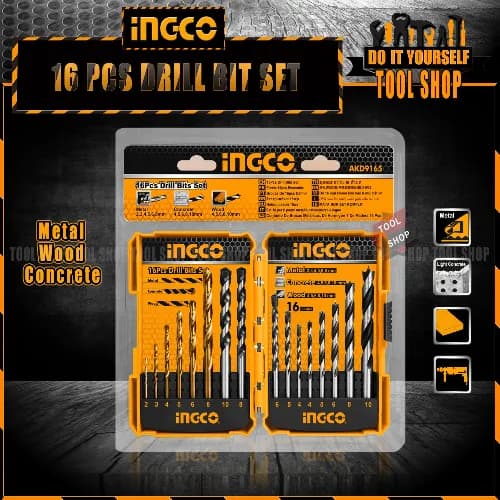 Ingco 16 Pcs Metal Concret Wood Bits