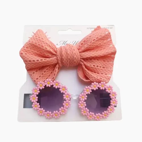 Sunglasses Flower With Headbands Set - Pink