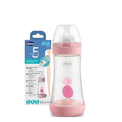 Chicco Perfect5 Bottle For Girls 2M+ - 240Ml - Medium Flow - Silicone