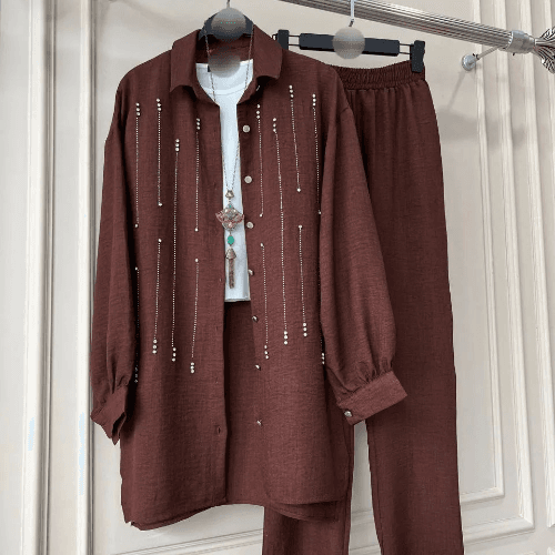 Lady Clothing Set (2) Pieces With Stras - Brown