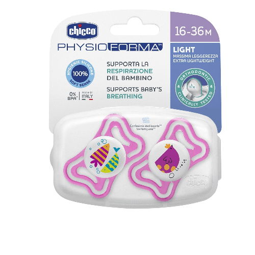 Chicco Silicone Soother Physio Light Girl 16-36M - 2Pcs