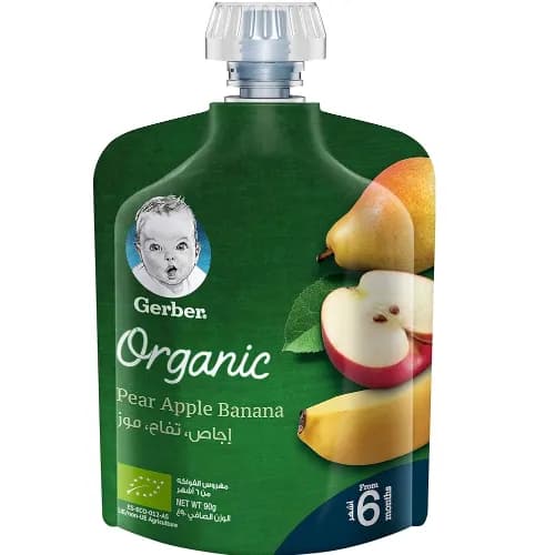 Gerber Org Pear Apple Banana Puree 90G