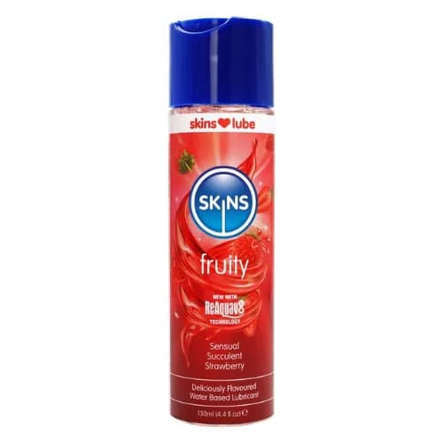 Skins Fruity Strawberry Lubricant Water Based Flavored Lube 100% Natural Flavor 130Ml