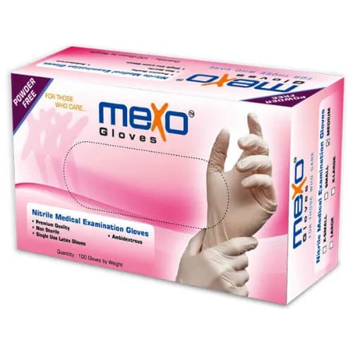 Mexo Powder Free Latex Medical Examination Gloves L 100 Pieces