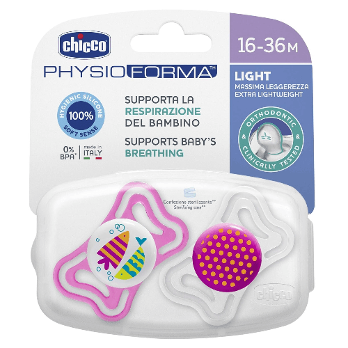 Chicco Silicone Soother Physio Light Girl 16-36M - 2Pcs