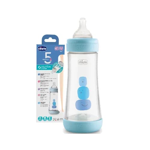 Chicco Perfect5 Bottle For Boys 4M+ - 300Ml - Fast Flow - Silicone