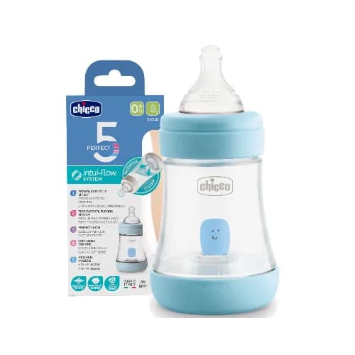 Chicco Perfect5 Bottle For Boys 0M+ - 150Ml - Slow Flow - Silicone