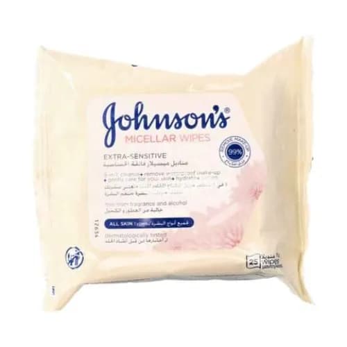 Johnson's Cleansing Wipes Daily Essentials Extra-Sensitive All Skin Types  Pack of 25 Wipes