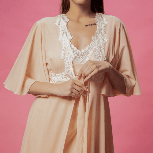 527 Nighty Set Long 2 Pieces - Light Orange
