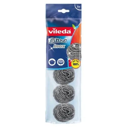 Vileda Inox Dish Washing Metallic Staineless Steel Spiral Scourer 5'S