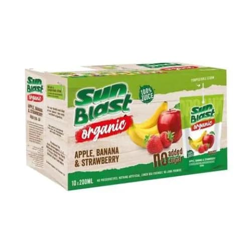 Sun Blast Organic Apple, Banana & Strawberry 100% Juice 200mlx10's